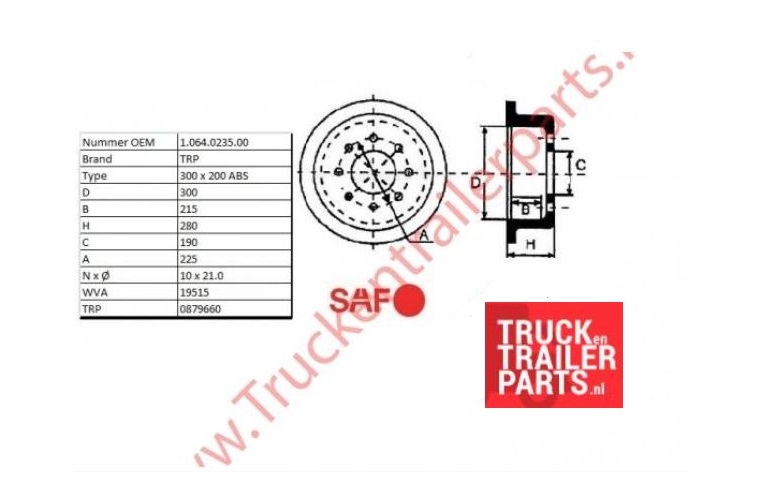 Brake drum SAF 300 x 200 ABS        