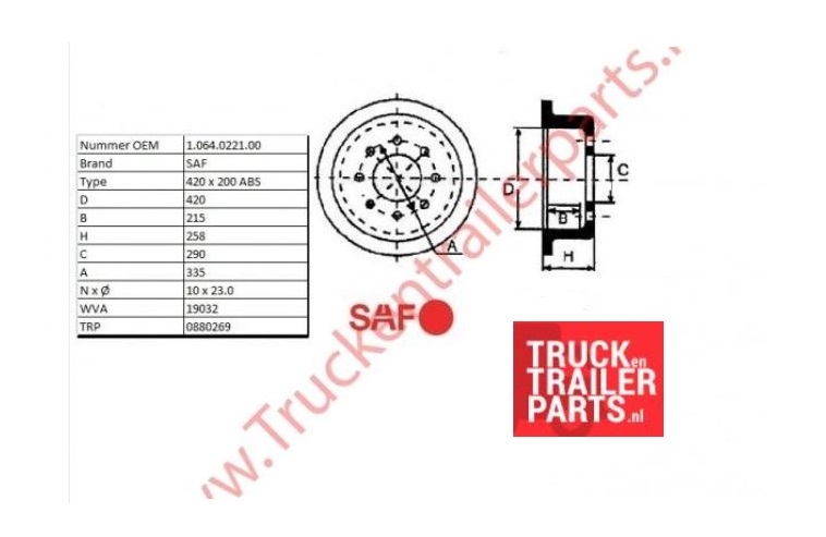 Brake drum SAF 420 x 200 ABS        