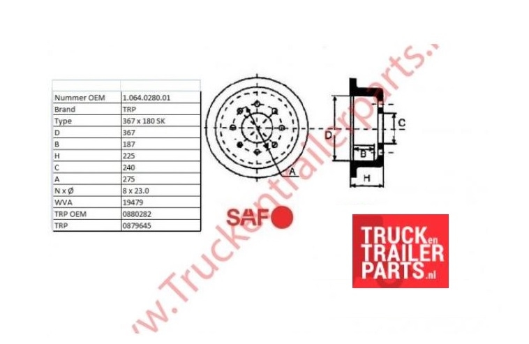 Brake drum SAF 367 x 180 SK             