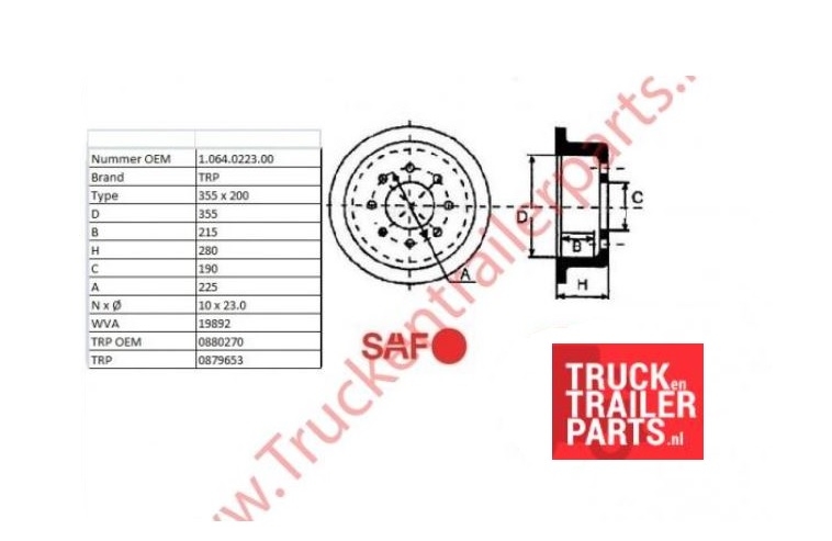 Brake drum SAF 355 x 200             