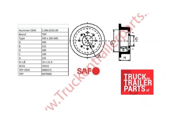 Brake drum 300 x 200 ABS            