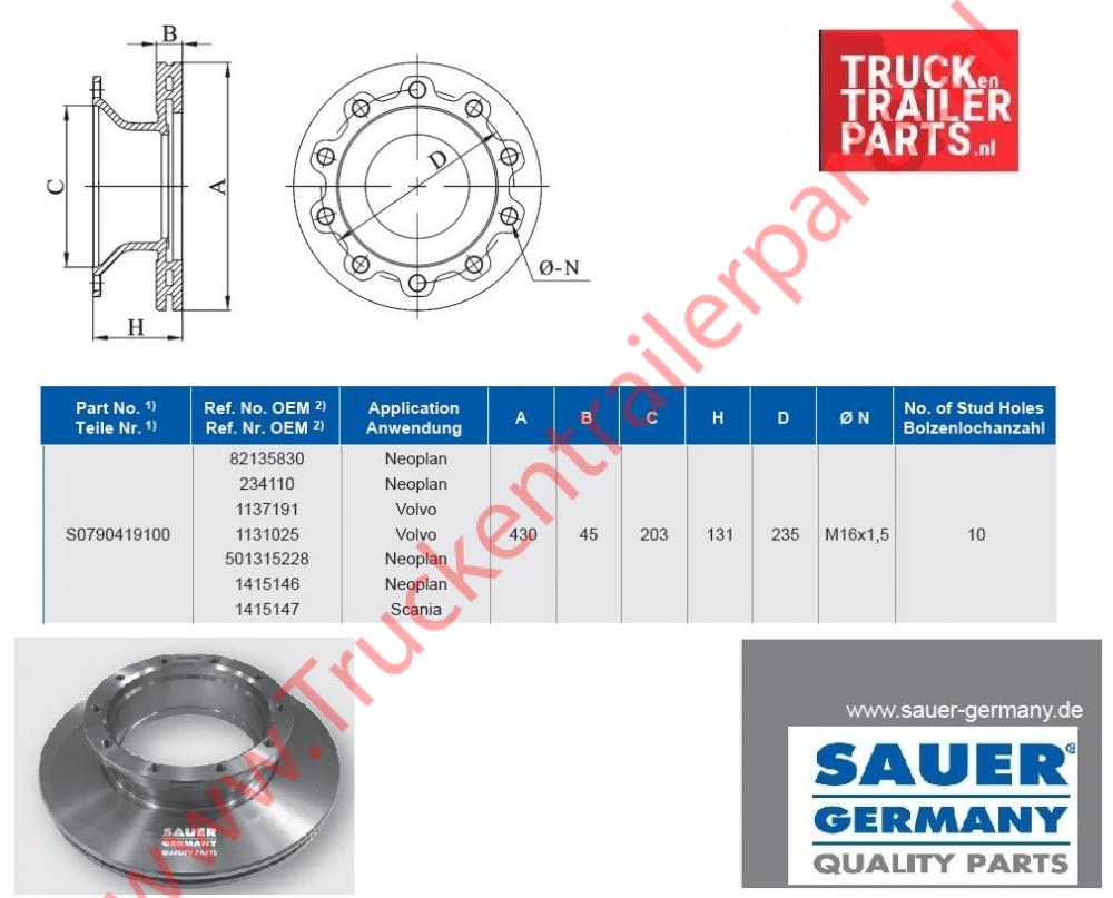 Brake Disc Volvo, Scania 430x45x131       