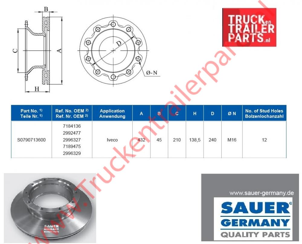 Brake Disc Iveco 432x45x138,5      