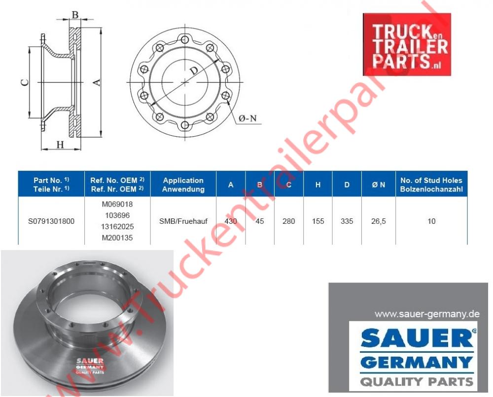 Brake Disc Freuhauf 430x45x155     